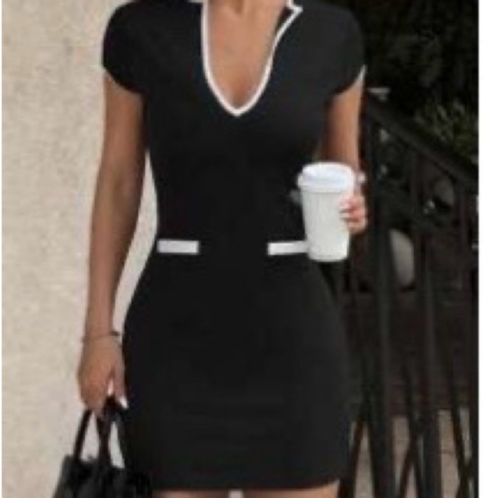 Women's Black V-Neck Mini Dress